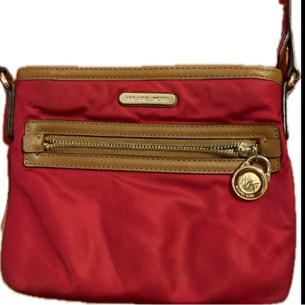 MICHAEL KORS - Authentic bag Brown Gold Red Nylon Kempton crossbody bag